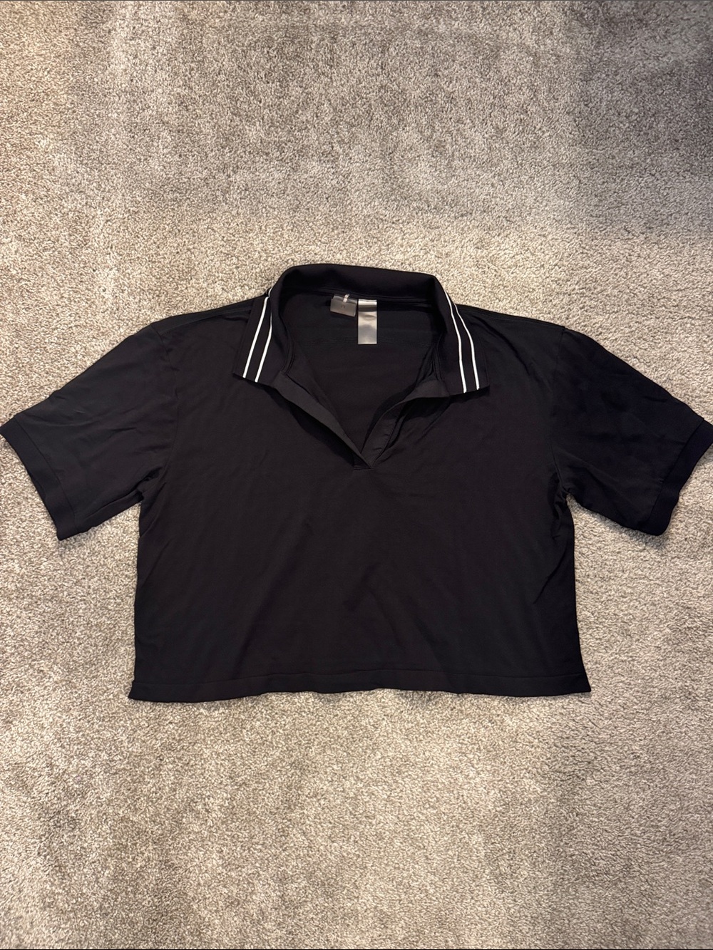 CALIA by Carrie Underwood Black Cropped Polo Top with White Stripe Collar